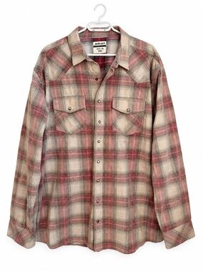 Ariat Retro Fit Plaid Western Snap Shirt Men’s XXL Tall 100% Cotton Cowboy